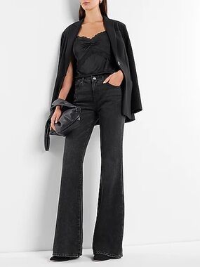 Express 70’s Flare Mid Rise Black Jeans 4R
